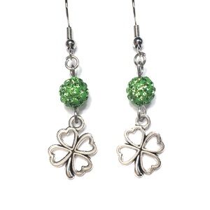 Shamrock Clover Green Rhinestone Drop Dangle Earrings Women St. Patrick’s Day